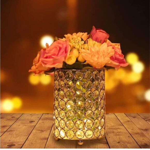 Homegoods Two Gold Crystal Metal Candleholders/Vases Centerpieces Table Decor EU - Picture 2 of 4